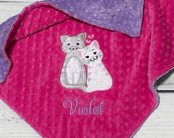 Personalized Kitten Minky Baby Blanket | Cat Blankets | Custom Embroidered Baby Name Blanket