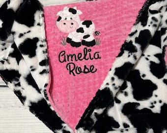Personalized Baby Blanket | Handmade Baby Gift | Cow Embroidery | Farm Blanket | Choose your Colors | Custom Made