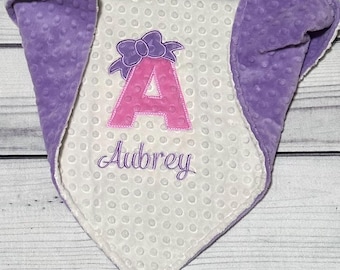 Personalized Bow Initial Minky Blanket | Custom Embroidered Blankets | Newborn Keepsake