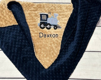 Personalized Train Minky Baby Blanket | Choo Choo Boy Blankets  | Steam Engine Theme Nursery