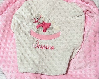 Personalized Rocking Horse Baby Blanket | Handmade Baby Gift | Newborn Present | Choose your Colors | Crib Bedding | New Mom