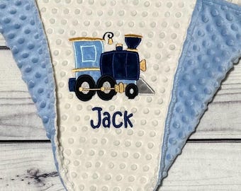 Personalized Train Minky Blanket | Steam Engine Embroidery | Blankets for Babies | Child Size