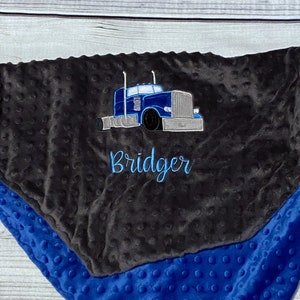 Personalized Baby Blanket Handmade Trucker Baby Gift Semi Truck Embroidery 18-wheeler Read About Sizes in Description image 1