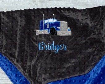 Personalized Baby Blanket | Handmade Trucker Baby Gift | Semi Truck Embroidery | 18-wheeler |  Read About Sizes in Description