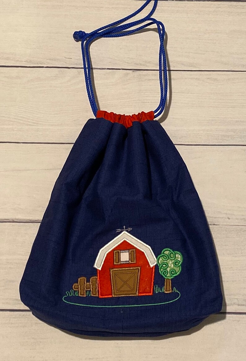Personalized Barn Drawstring Bag-Barn Design-Handmade Bag-Eco Friendly-Kid Bag-Daycare Bag