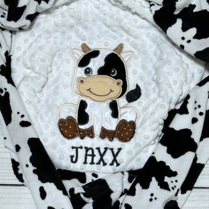 Personalized Cow Baby Blanket Handmade Baby Gift Choose your colors Nursery Bedding Cow print Cow Embroidery Design image 1