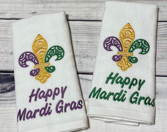 Fleur Di Lis Embroidered Hand Towel | Personalized Towel for Mardi Gras Decor | Custom Made