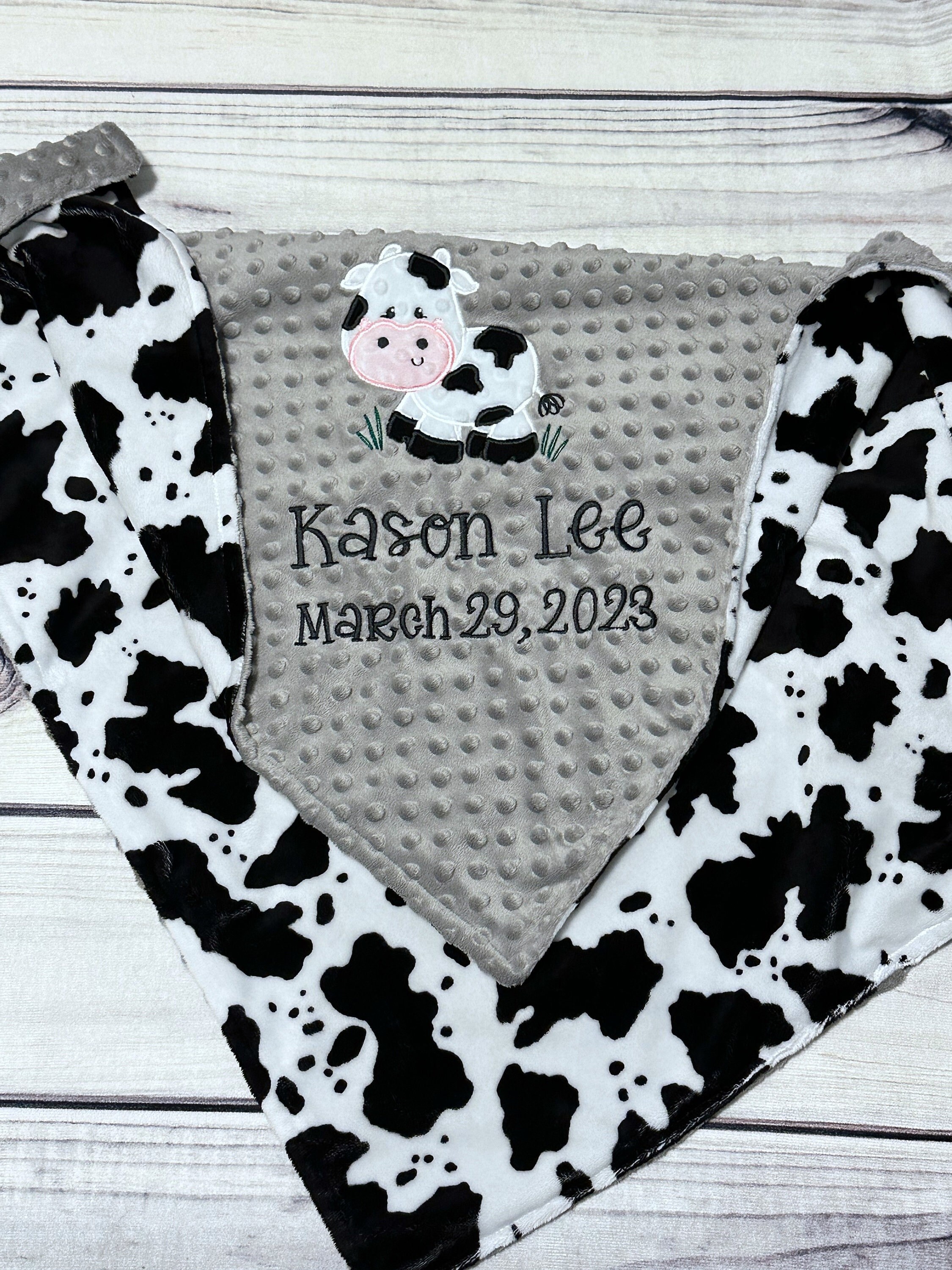 Personalized Minky Cow Print Baby Blanket Handmade Baby Gift New Baby Cuddle Minky Dot Fabric Cow Print Etsy Canada