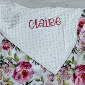 Floral Minky Baby Blanket Personalized Handmade Baby Gift Flower Blanket Crib Bedding Newborn Blanket Lovey Size image 3