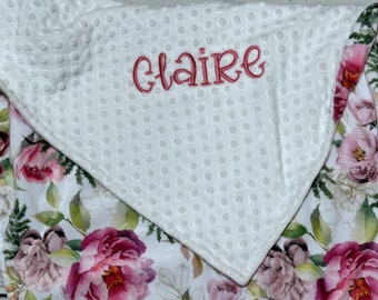 Floral Minky Baby Blanket Personalized | Handmade Baby Gift | Flower Blanket | Crib Bedding | Newborn Blanket | Lovey Size