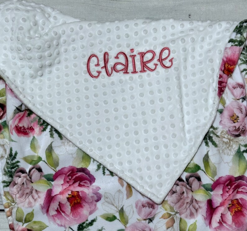 Floral Minky Baby Blanket Personalized Handmade Baby Gift Flower Blanket Crib Bedding Newborn Blanket Lovey Size image 3