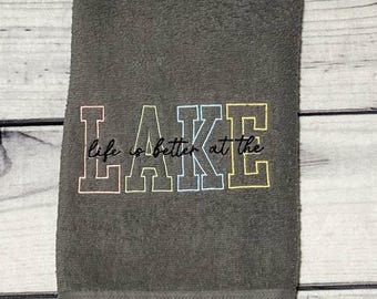 Embroidered Lake Life Hand Towel |  Lake House Decor | Vacation Home Linens | Choose your Colors
