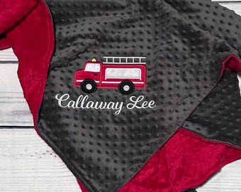 Personalized Firefighter Minky Baby Blanket | Child Size Blankets | Baby Shower Gift | Firetruck Nursery