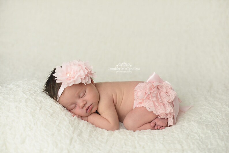 NEWBORN BLOOMER SET, Pink Ruffled Lace Diaper Cover,Lace Bloomer Set and Matching Headband,Newborn Photo Outfit, Many Colors Available, 