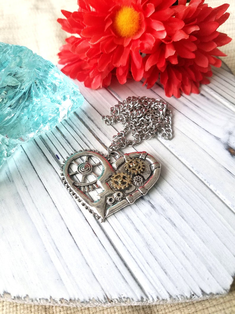 Steampunk Style Heart Pendant Necklace