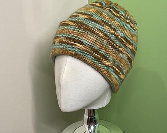 Striped Knit Beanie - Ear Coverage for Average Adult Head