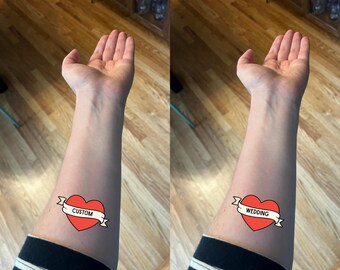 Custom Traditional Heart Banner | Temporary Tattoos | Wedding & Bachelorette