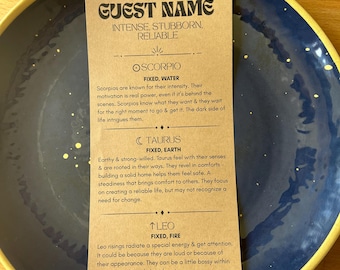Custom Big Three Astrology Place Cards | Zodiac Dinner Party | Sun, Moon & Rising Signs