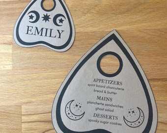 Ouija Custom Place Cards & Menus | Planchette Spooky Party Decor | Set of 5