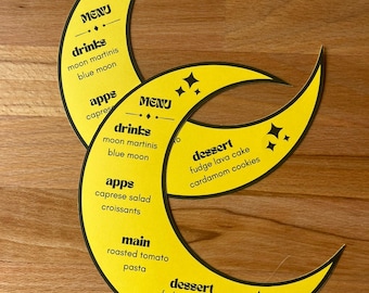 Celestial Moon Custom Menus | Dinner Party Set of 5 Menus