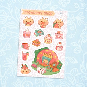 Gatto fragola / Carino Kawaii Deco Planner Journal Sticker Sheet