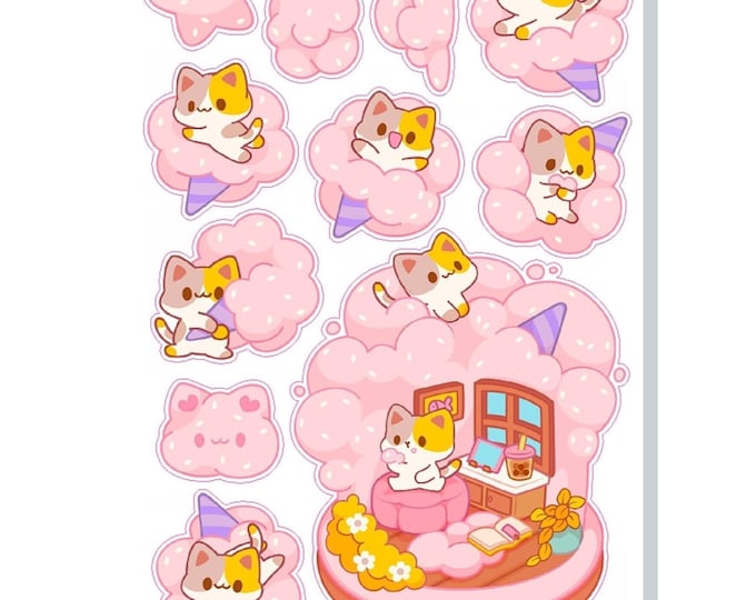 Calico Cat Cotton Candy Vinyl Sticker Sheet | SS0148