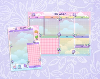 Butterfly Picnic Memo Note Pad Weekly Planner | Kawaii Art Pastel Aesthetic Stationery