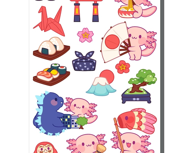 Axolotl in Japan Sticker Sheet