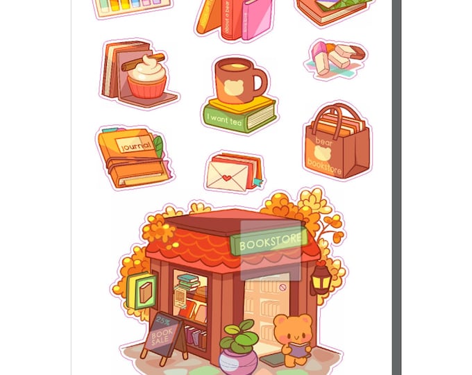 Bear Bookstore Sticker Sheet