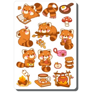 Hoja de pegatinas de vinilo de panda rojo de camping, ideal para planificadores, diarios, álbumes de recortes, bullet journals, portátiles, vasos y botellas / SS102