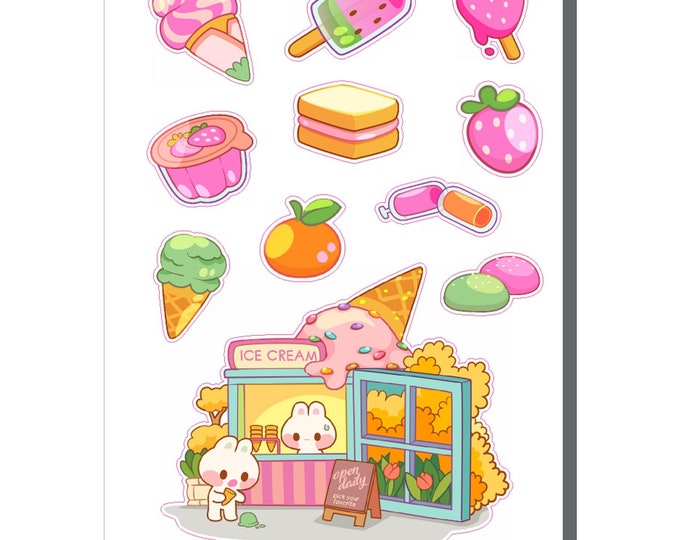 Bunny Ice Cream Shop Sticker Sheet