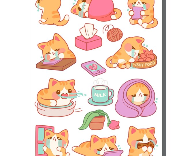 Emotional Cat Sticker Sheet