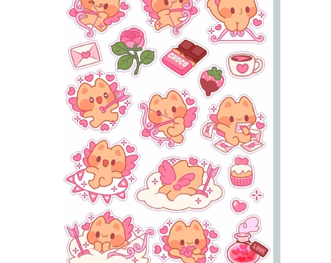 Orange Cat Cupid Vinyl Sticker Sheet | SS0144