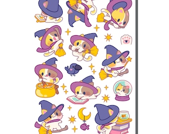 Witchy Calico Cats Sticker Sheet