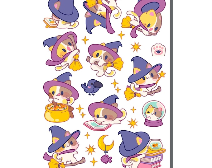 Witchy Calico Cats Sticker Sheet