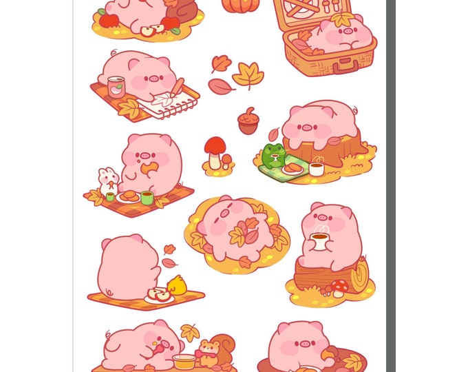 Autumn Pig Picnic Sticker Sheet