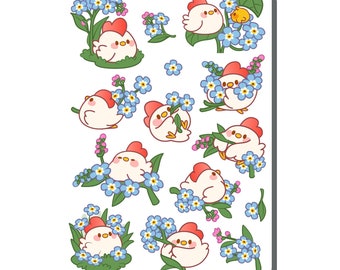 Chicken Forget Me Not Flowers Sticker Sheet