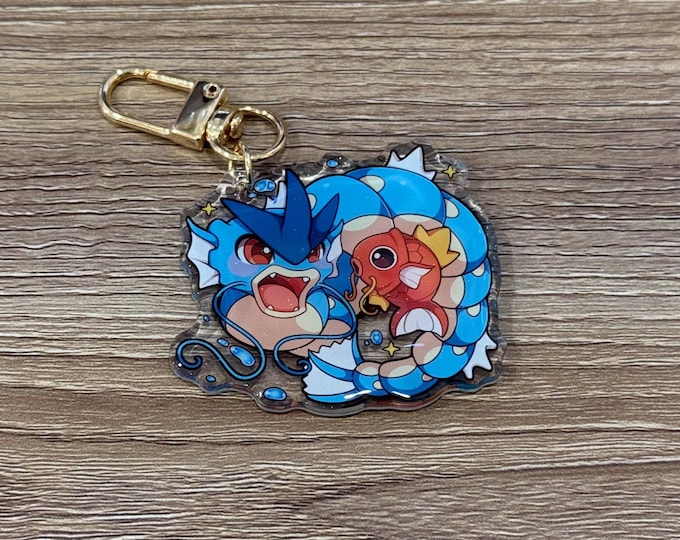 Gyarados Magikarp 2” Acrylic Keychain | Double Sided Glitter Epoxy