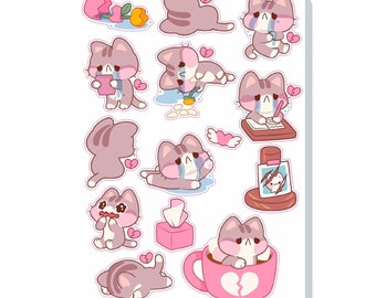 Gray Cat Emotional Sticker Sheet | SS0145