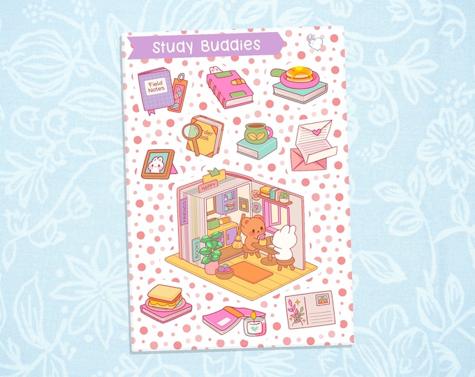 Bear Bunny Study Buddies | Cute Kawaii Deco Planner Journal Sticker Sheet