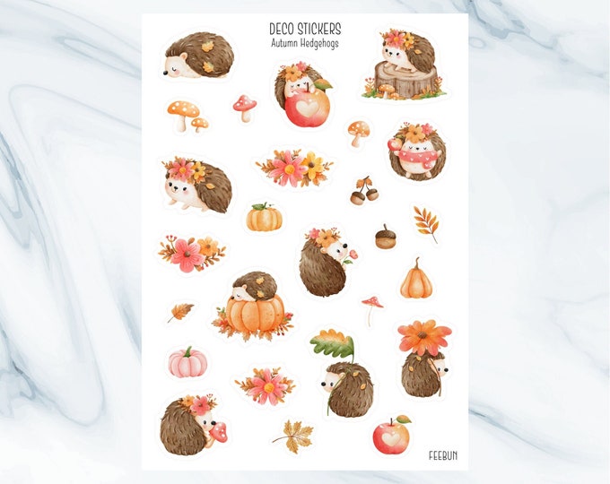 Autumn Hedgehogs Sticker Sheets | Journal, Scrapbook, Planner Stickers