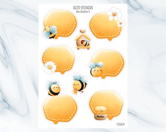 Bee Chat Bubble Sticker Sheets | Yellow Honey Cute Animal Aesthetic Journal, Scrapbook, Planner Stickers