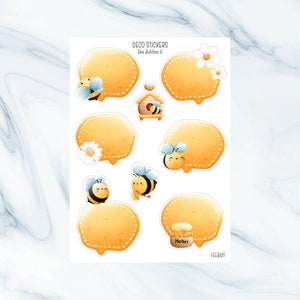 Folhas de adesivos de bolhas de bate-papo de abelhas | Adesivos de diário estético de animais fofos de mel amarelo, álbum de recortes e planejador