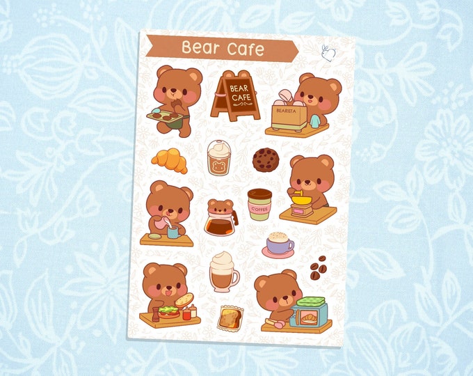 Bear Cafe Coffee | Cute Kawaii Deco Planner Sticker Sheet