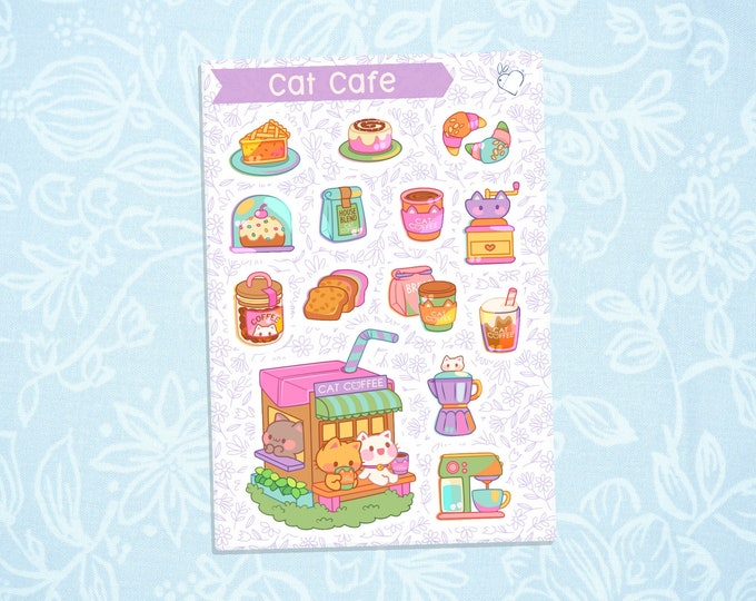 Cat Cafe | Cute Kawaii Deco Planner Journal Sticker Sheet