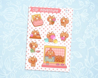 Cat Adventures | Cute Kawaii Deco Planner Journal Sticker Sheet SS019