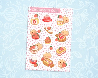 Strawberry Cat Treats | Cute Kawaii Deco Planner Journal Sticker Sheet SS020