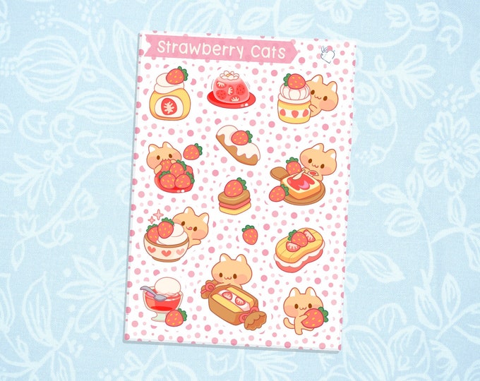 Strawberry Cat Treats | Cute Kawaii Deco Planner Journal Sticker Sheet SS020