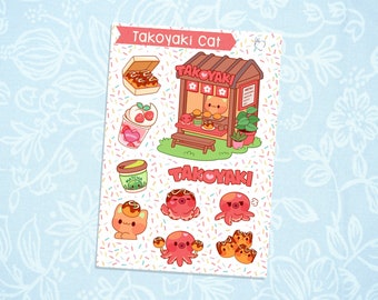 Takoyaki Cats | Cute Kawaii Deco Planner Journal Sticker Sheet SS027