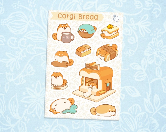 Corgi Bread Shop | Cute Kawaii Deco Planner Journal Sticker Sheet